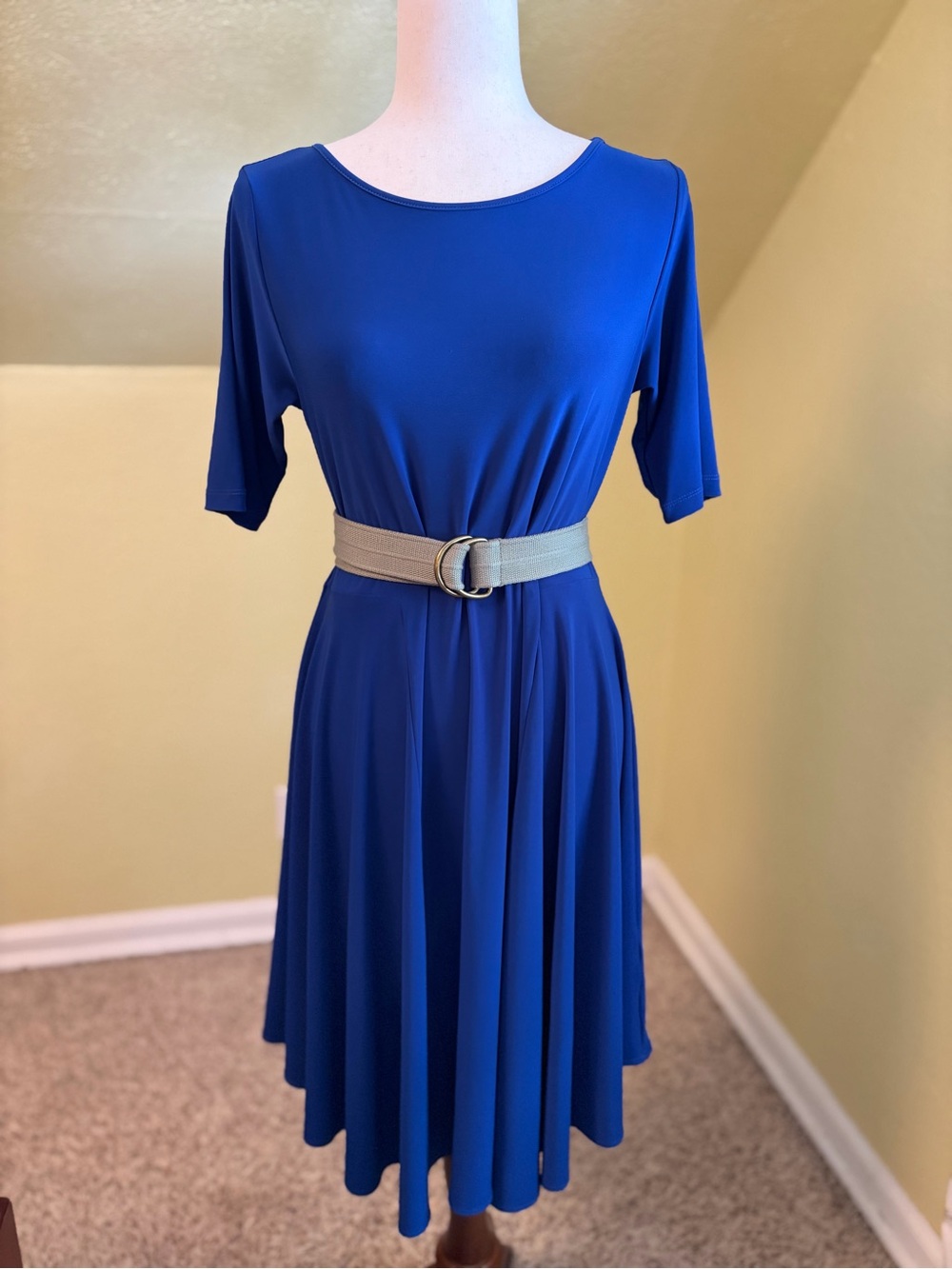 Sun Kim Comfy USA Royal Blue A-Line Dress Short Sleeve Sz S Lagenlook